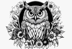 Owl sunflower and butterfly half sleeve tattoo idea