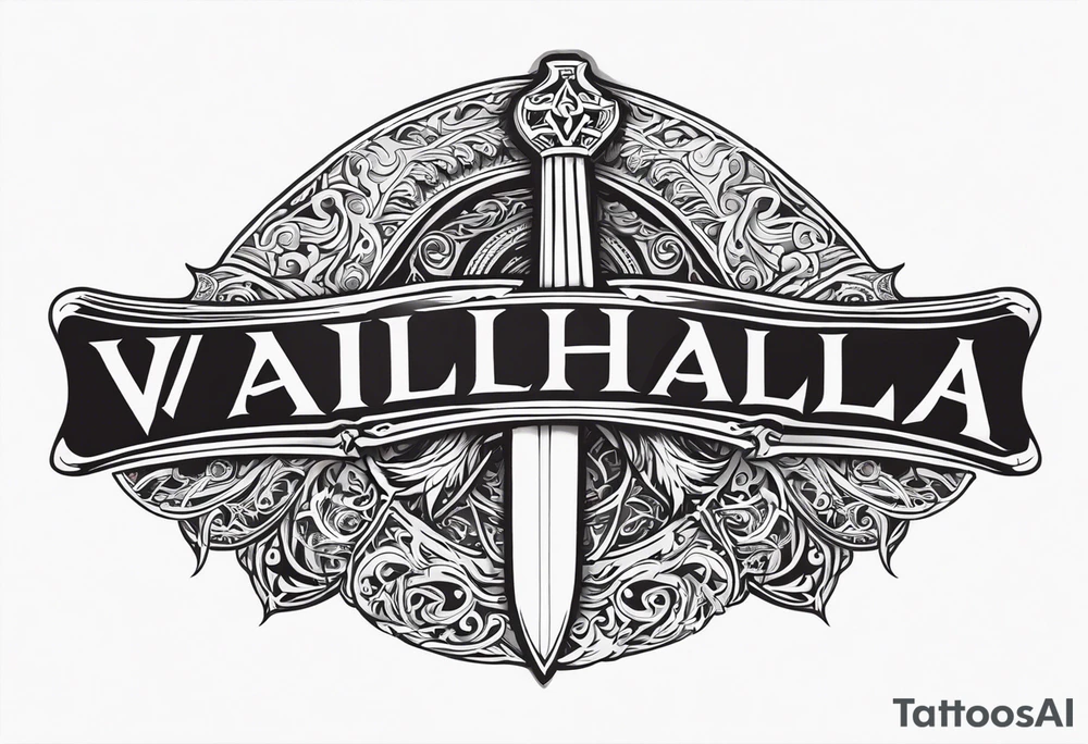 Valhalla sword dragon head axe viking church tattoo idea