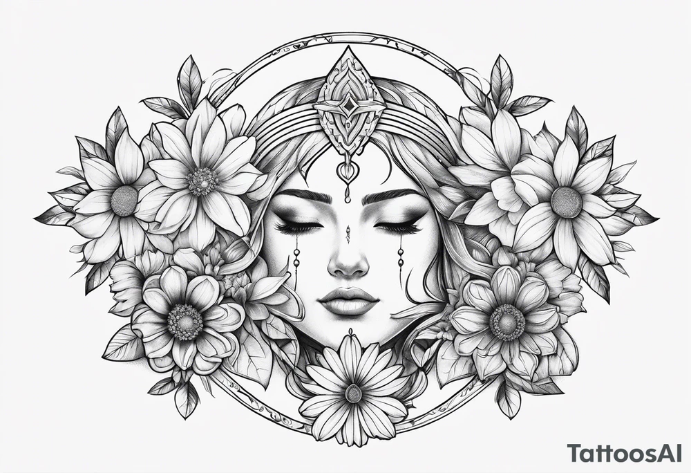 Lunar phases Virgo flowers tattoo idea