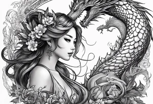 fairy nymph with a dragon friend tattoo idea