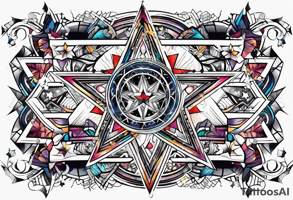 straight lines with graphics, theme of stars tattoo idea