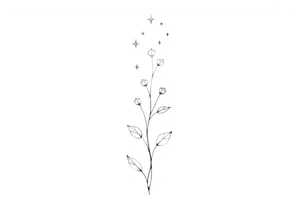 Simple, delicate, fine line, stars, plant. Vertical tattoo idea
