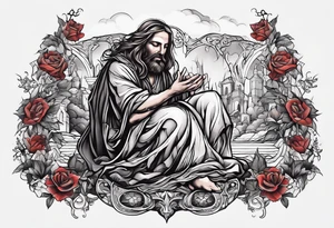 a man begging at the feet of Jesus tattoo idea