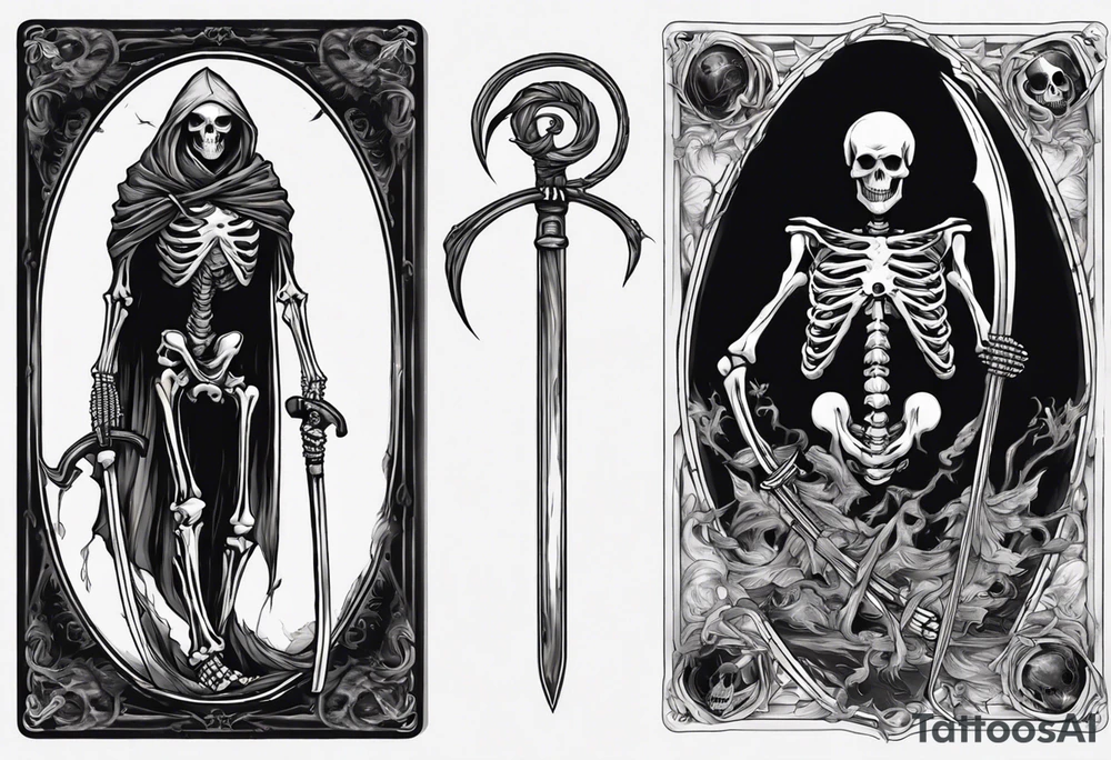 Skeleton with scythe death tarot card good and evil ying yang tattoo idea