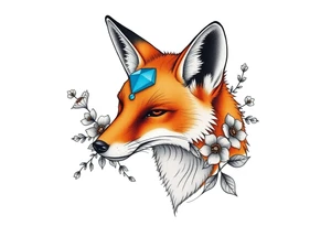 adult fox with blue jewelry smelling wild flowers tattoo idea