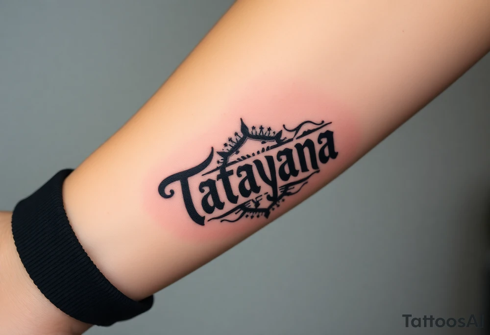 Tattoo for a man that says the name “Tatayana” tattoo idea