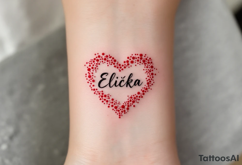 A delicate red heart with the name Eliška written in flowing script across the center. tattoo idea