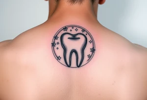 A kawaii-style molar tooth floating inside a crystal bubble with tiny stars and a gentle rainbow glow, watercolor effect.” tattoo idea