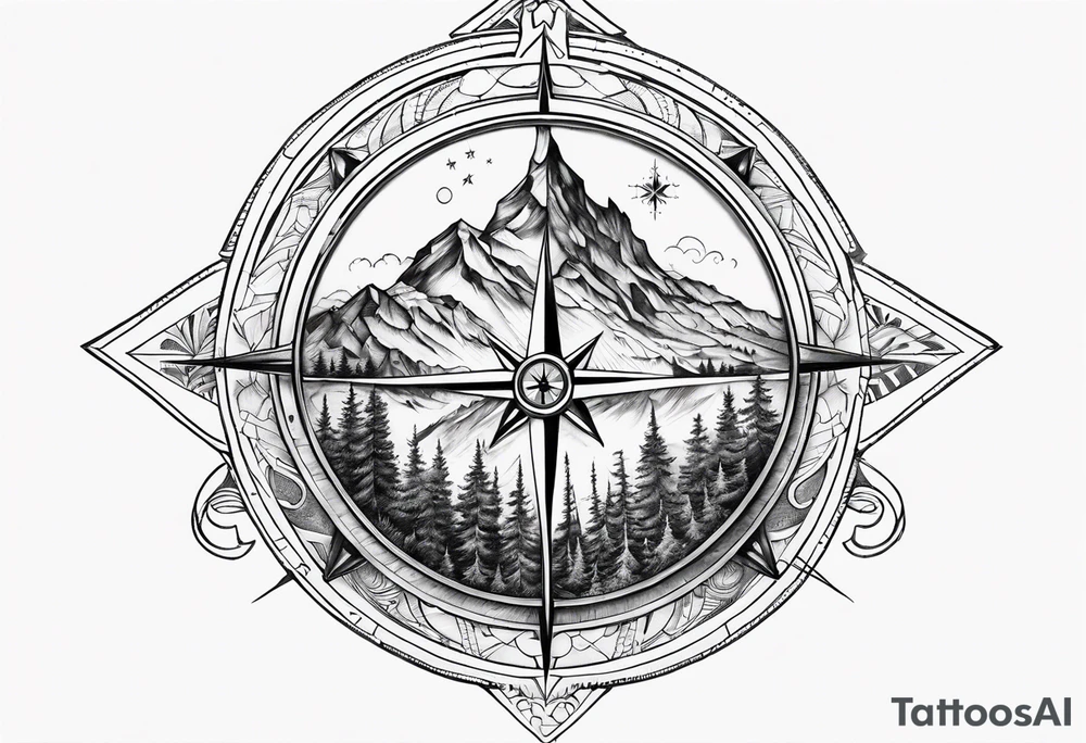 Half mountain. Half compass tattoo idea