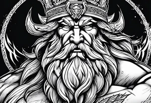 The enraged god Zeus the Thunderer with lightning bolts in a furious tattoo idea