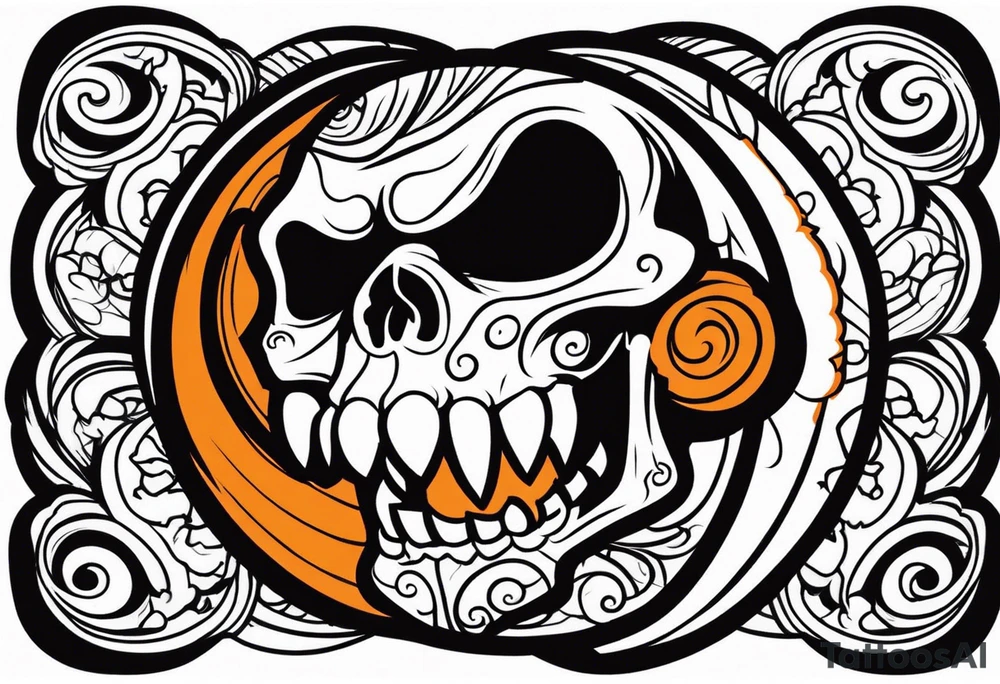 skull laughing black and orange tattoo idea