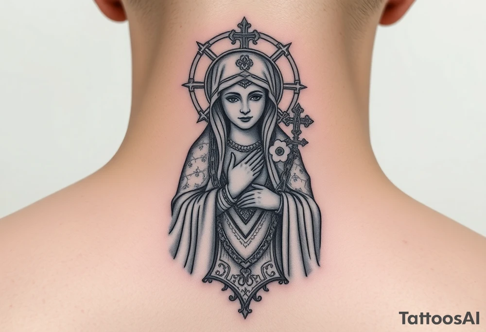 russian christian orthodox virgin mary holding the russian orthodox thurible chains tattoo idea