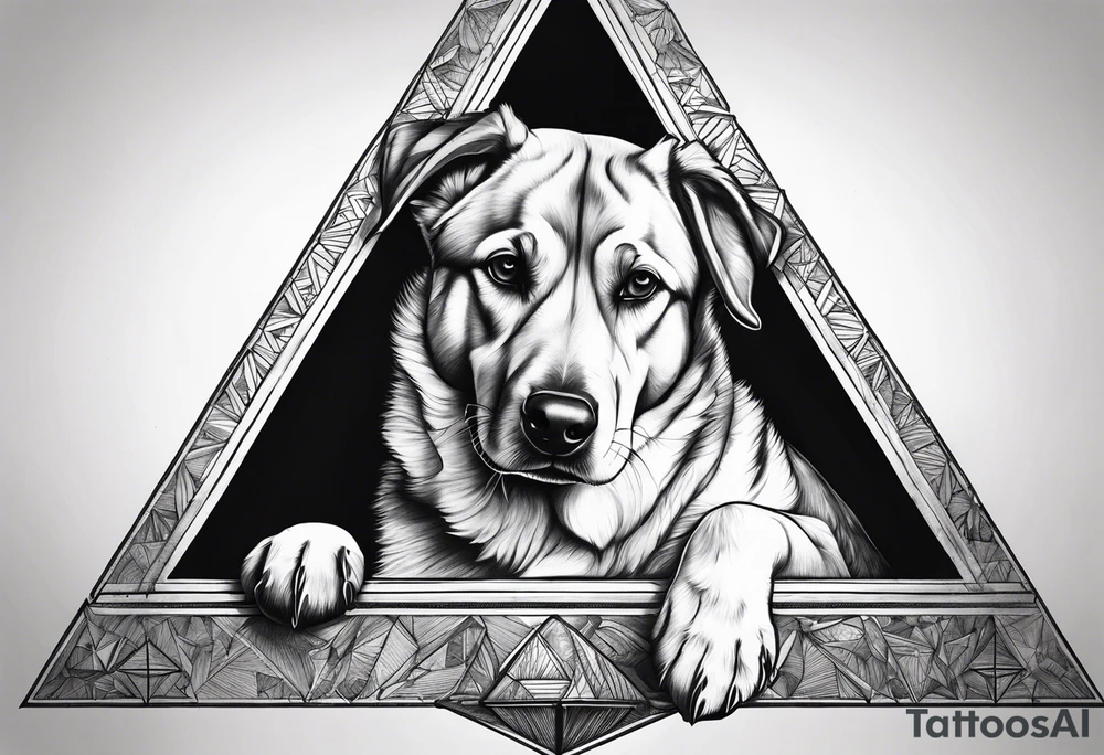 dog inside a triangul tattoo idea