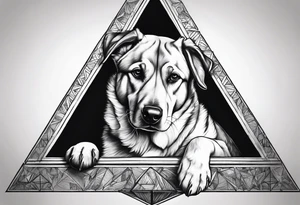 dog inside a triangul tattoo idea
