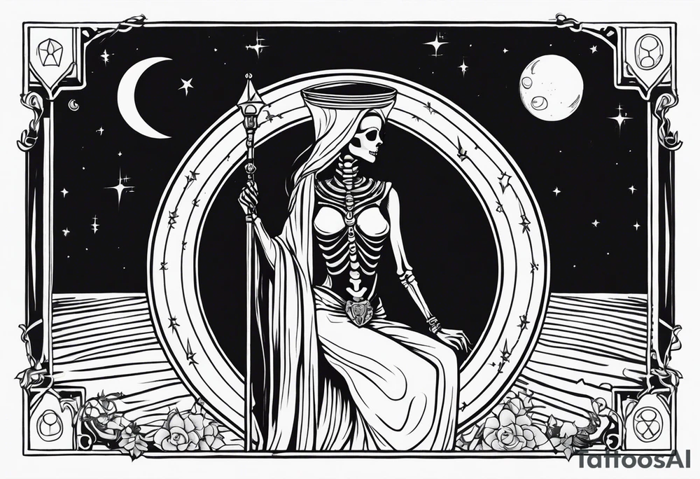 High priestess skeleton moon tarot card tattoo idea
