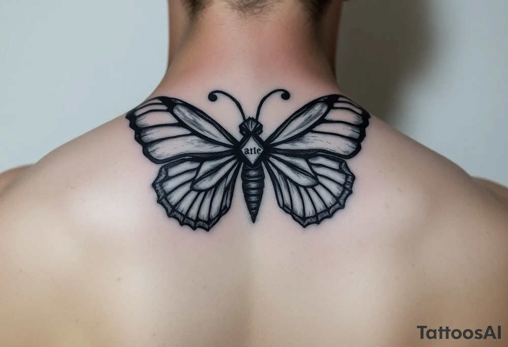 aries zodiac sign turned into a butterfly with the names terri and justo incorporated tattoo idea