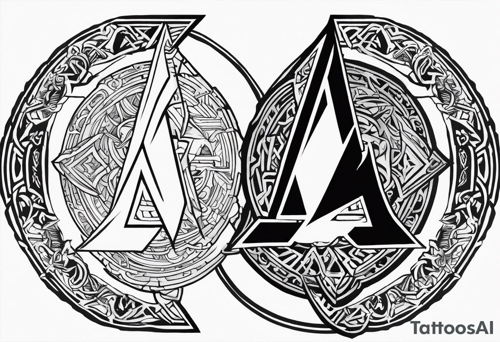 Valhalla sword shield dragon axe Valknut tattoo idea