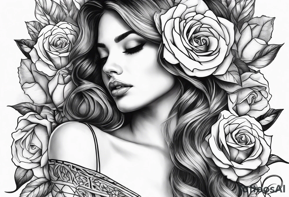 Women fall into roses tattoo idea