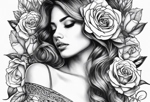 Women fall into roses tattoo idea