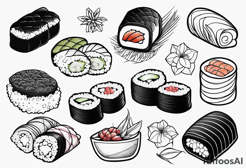 Variety of sushi flash sheet tattoo idea