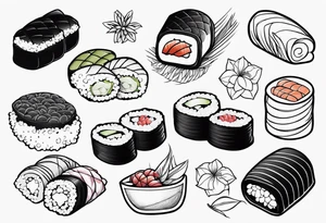 Variety of sushi flash sheet tattoo idea