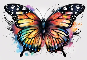 butterfly with one wing black scribbles, the other wing beautiful and colorful, the body has the date 1.9.2023 and the words written "I chose to live." tattoo idea