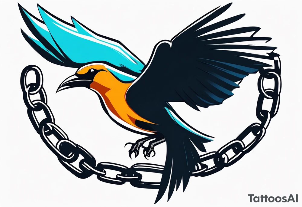 bird trying to free from chains around him tattoo idea