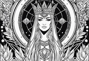 High priestess tarot card cannabis simple 
line work tattoo idea