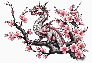 Single cherry blossom branch with small animated cute dragon tattoo idea
