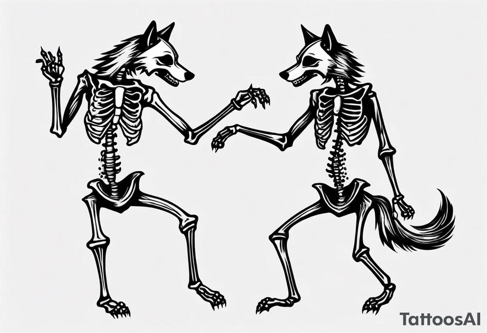 two wolf skeletons dancing salsa tattoo idea