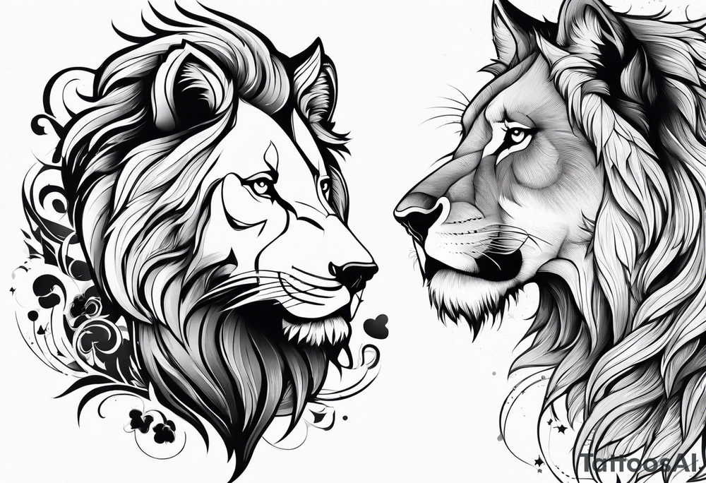 lion and wolf together but playful tattoo idea