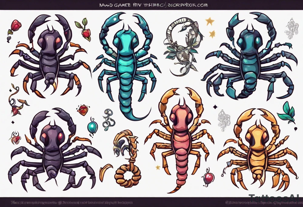 background that represents game development and designs with a scorpion make it magical, and cute scorpion that's feminine tattoo idea
