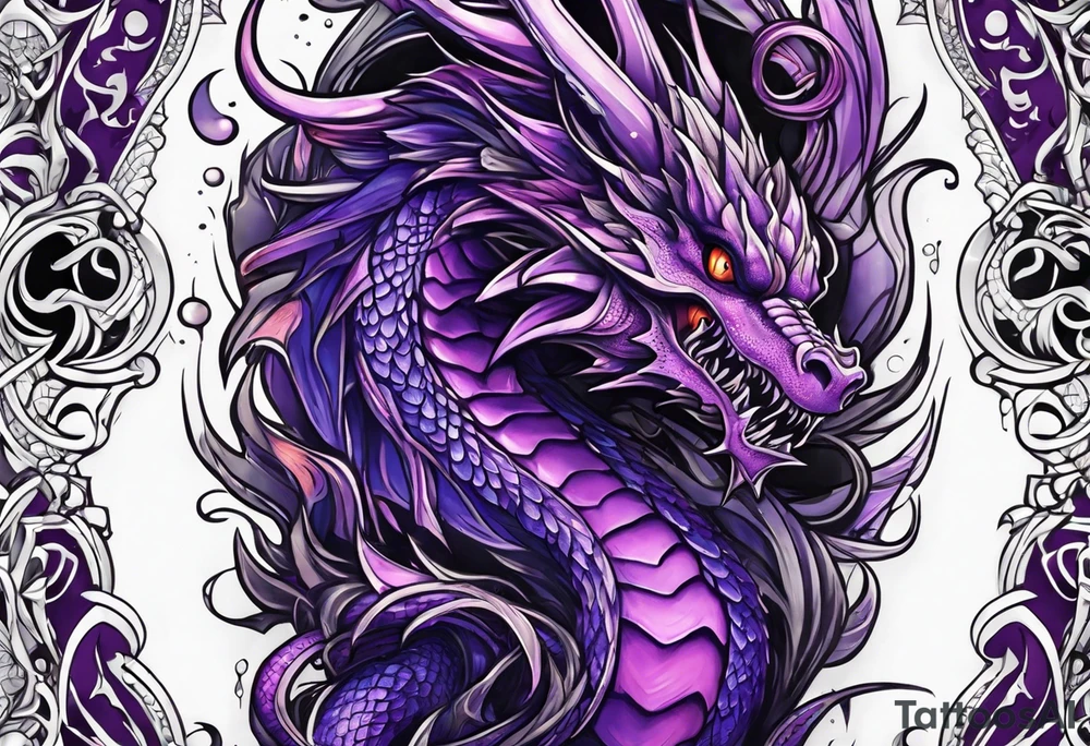 Purple eldritch dragon arm sleeve tattoo idea
