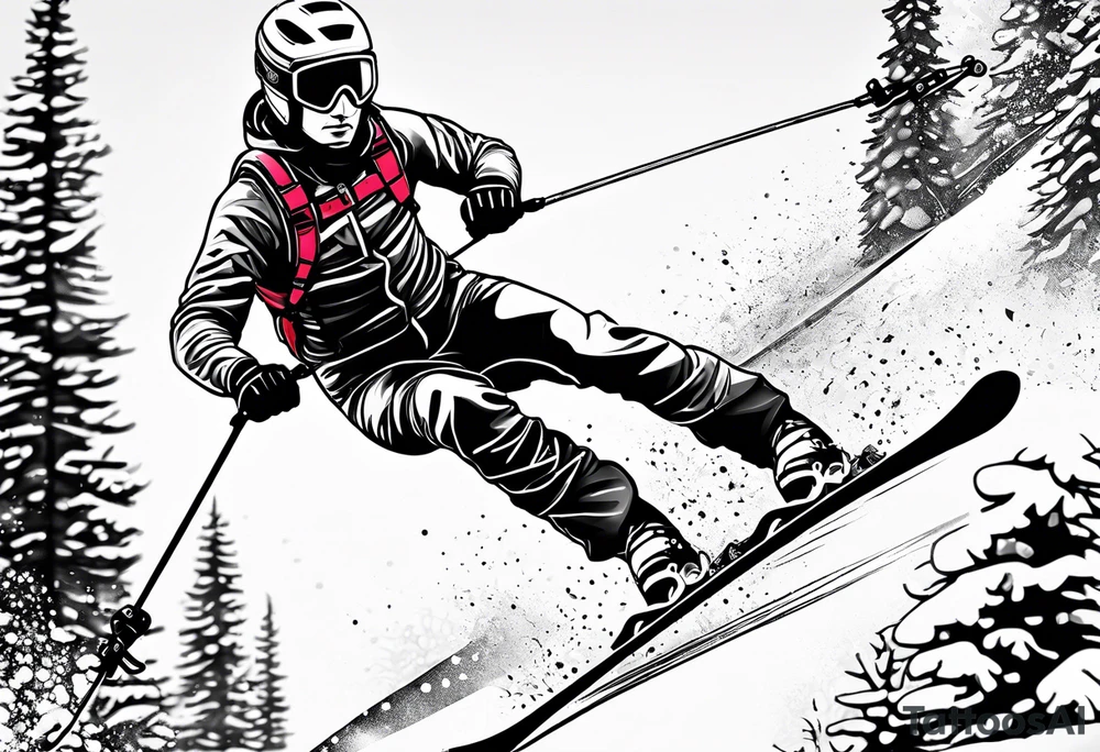 Skier in motion, fine line, more abstract tattoo idea