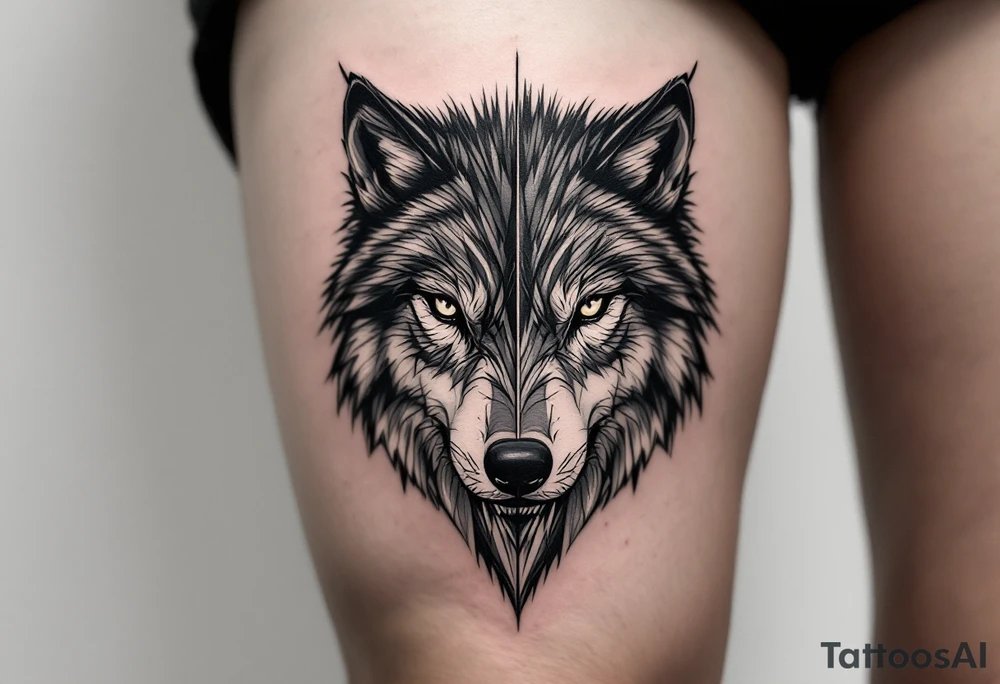 Black wolf and a white wolf side by side tattoo idea