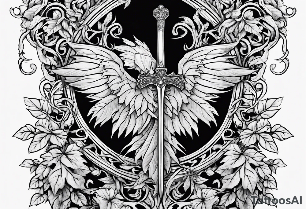 Leafy vines with sword tattoo idea