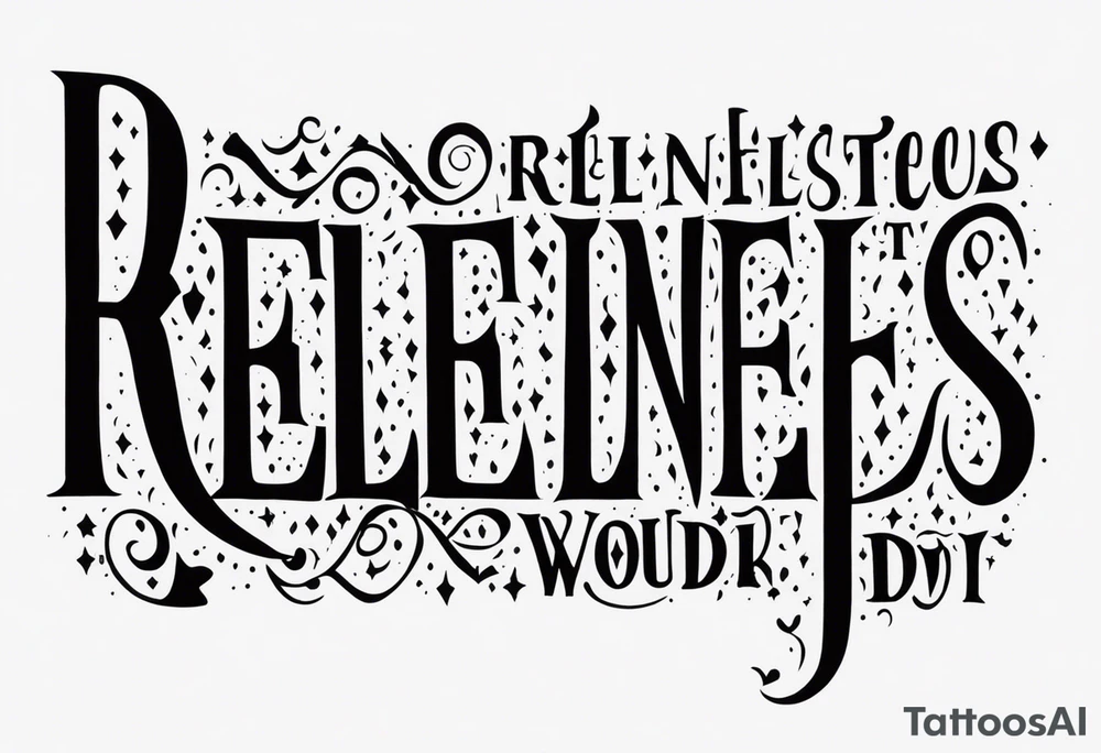 Please generate a simple tattoo that is letters only. Would like the tattoo to include on the word "relentless" however I would like the T to be a cross. tattoo idea