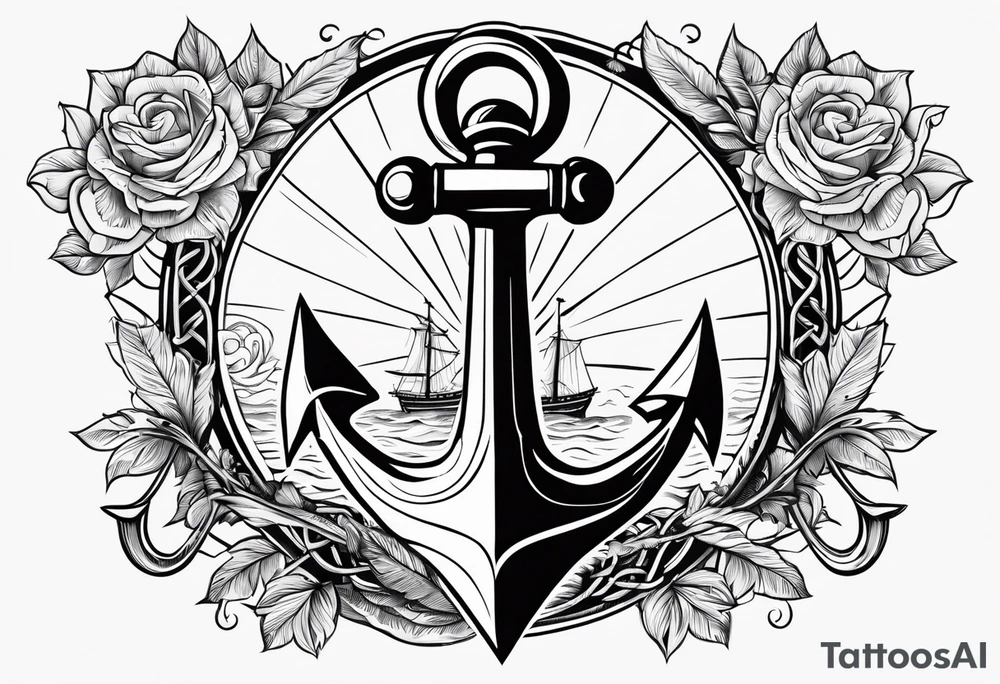 anchor with trident and audentes fortuna iuvat writtencacross tattoo idea