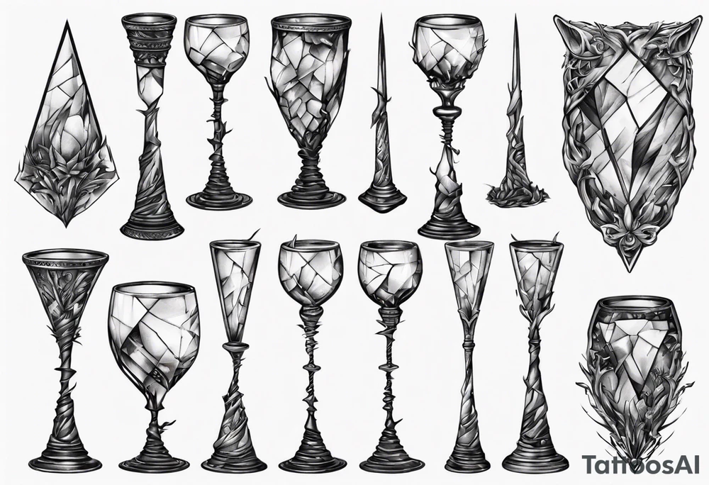 Shattered glass goblet unicorn horn tattoo idea