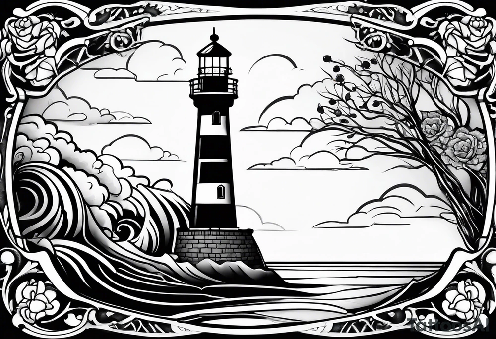 Traditional tattoo flash, stencil, lighthouse tattoo idea Traditional tattoo flash, stencil, lighthouse tattoo idea
