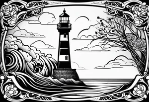 Traditional tattoo flash, stencil, lighthouse tattoo idea