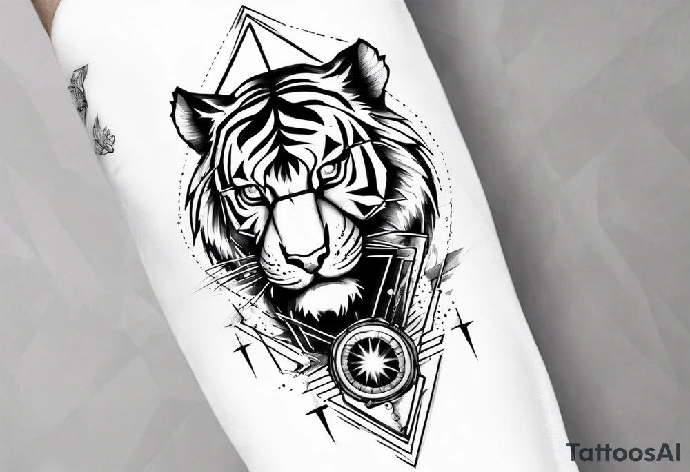 Forearm sleeve tattoo with a tiger and electricity tattoo idea
