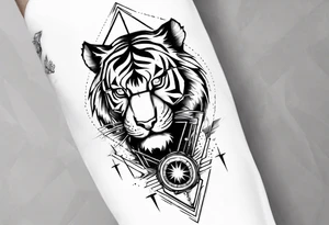Forearm sleeve tattoo with a tiger and electricity tattoo idea
