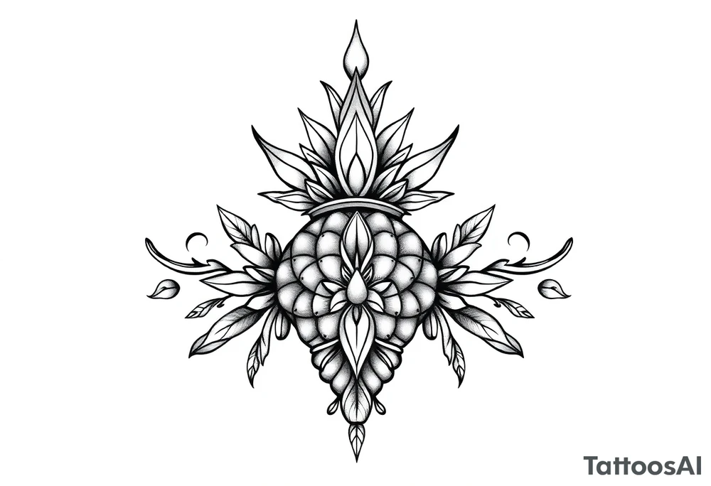 Majestic ,crown pineapple top vagina and anus tattoo idea