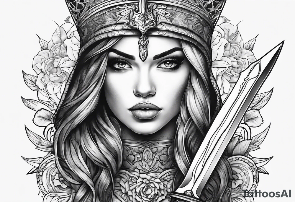 Female holding dagger tattoo idea
