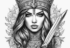 Female holding dagger tattoo idea