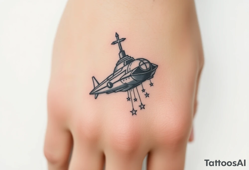 Enoch from the book of Enoch flotating up to a space ship tattoo idea