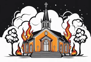church with flames tattoo idea
