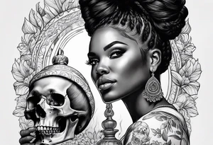 black women portrait with skull and burning candle tattoo tattoo idea