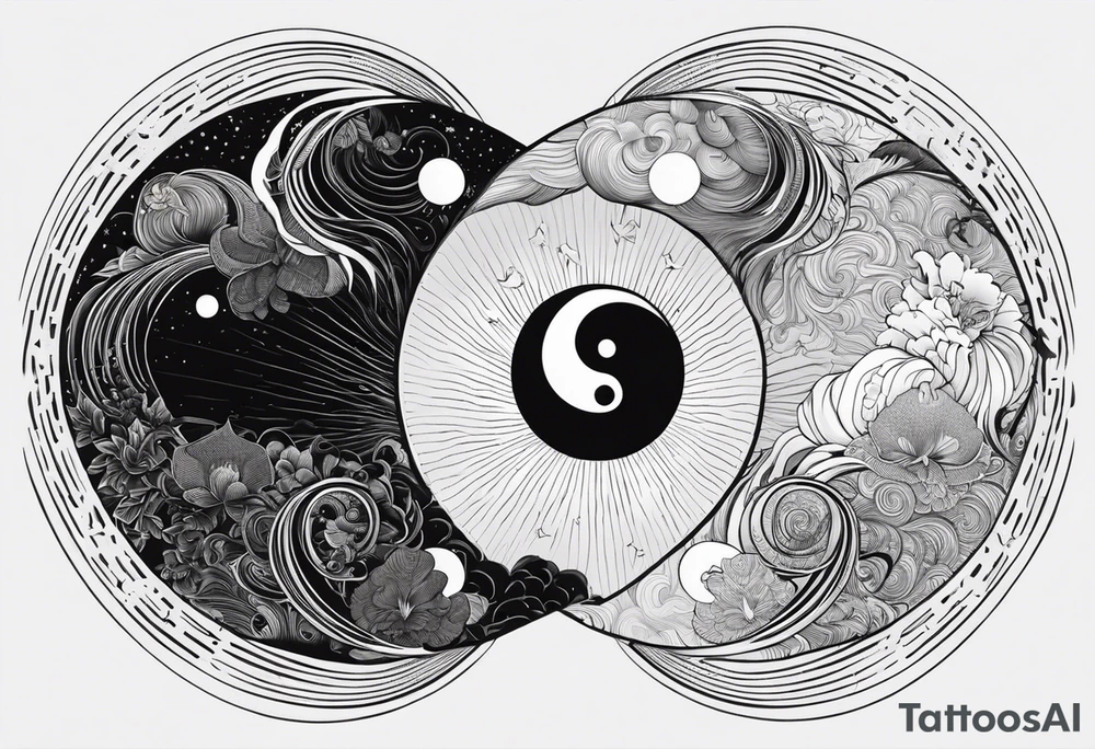 Lo Ying yang formato da carpe in uno sfondo che rappresenta luniverso tattoo idea